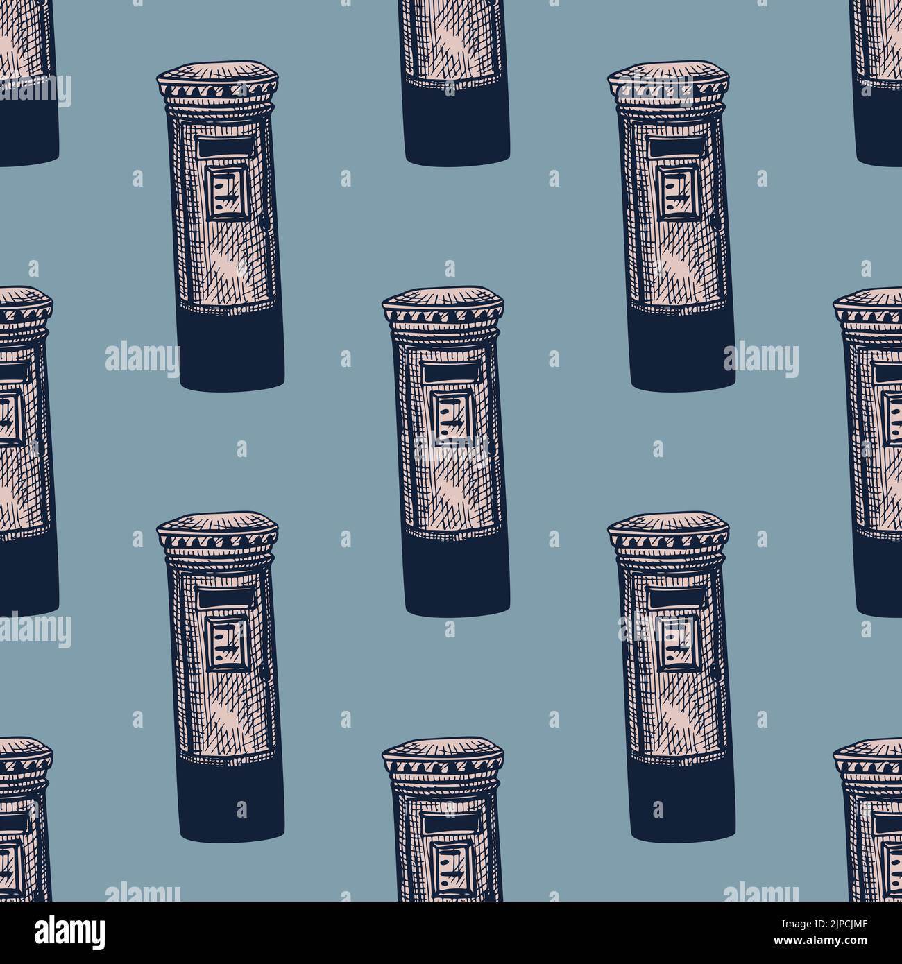 Mailbox engraved seamless pattern. Vintage letterbox in hand drawn