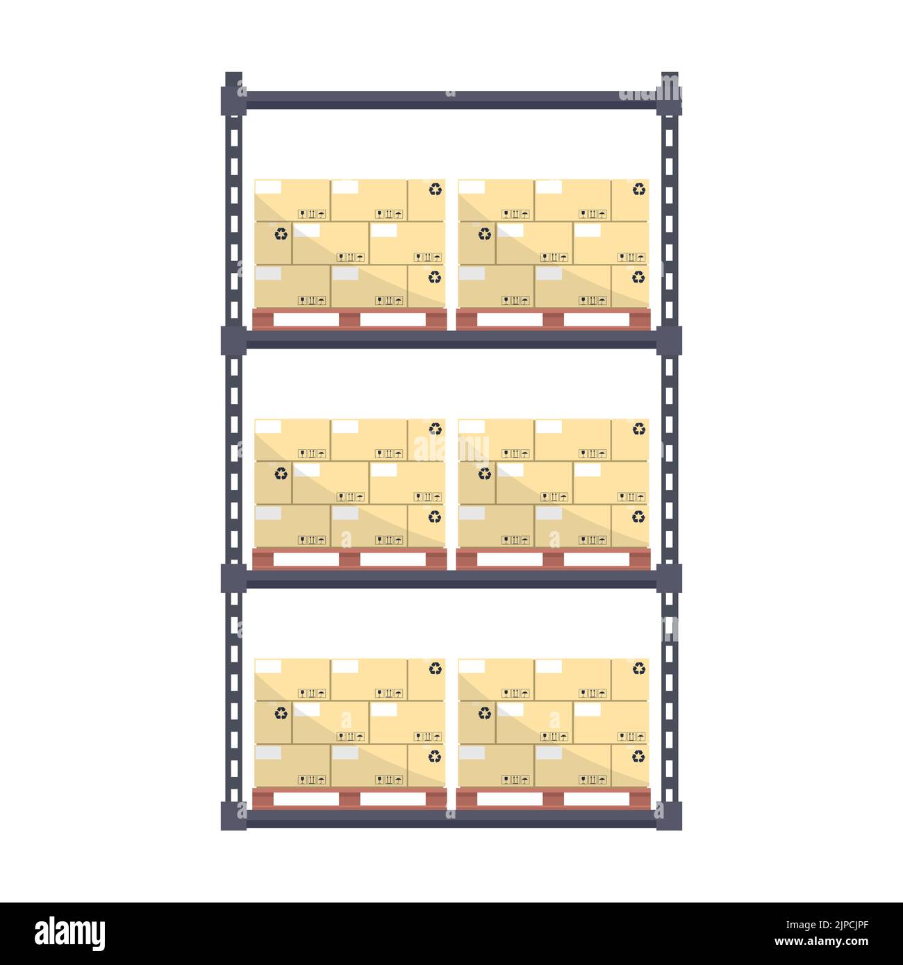 Rack for industrial warehouse in logistics, with pallet of boxes