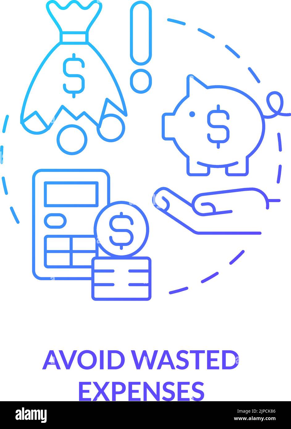 Avoid wasted expenses blue gradient concept icon Stock Vector