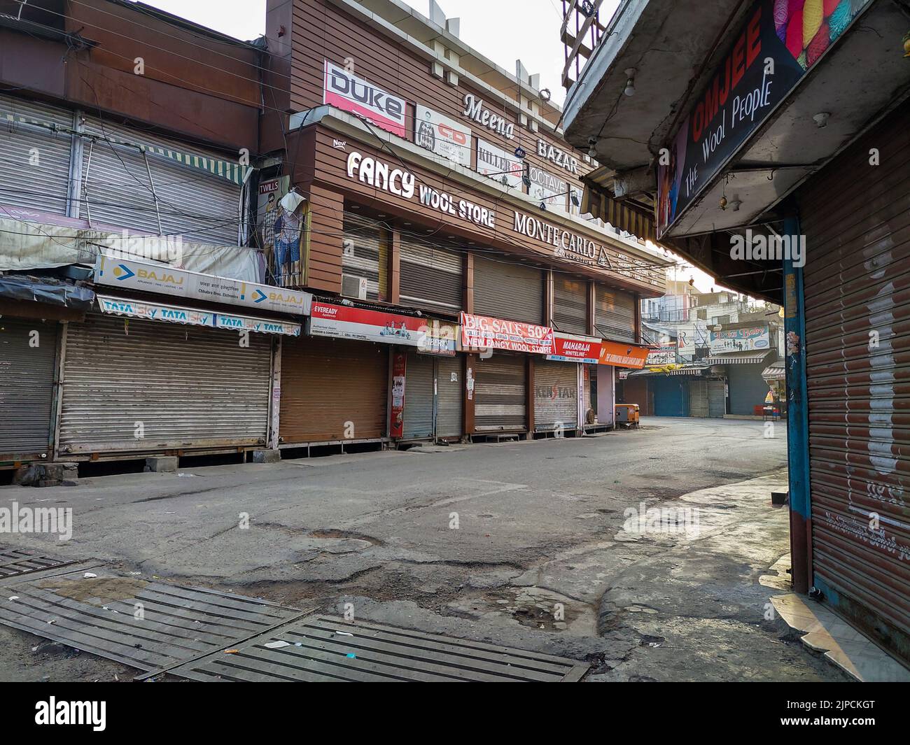 february 7th 2020. Dehradun Uttarakhand ,India. Closed local shops in the market during lock down in Covid Pandemic. Stock Photo