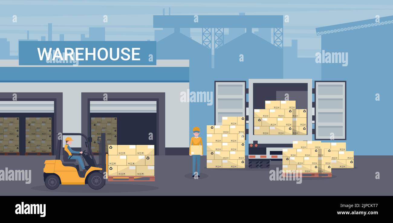 Industrial warehouse for the storage of products with racks with ...