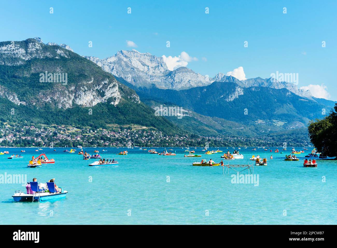 Annecy Lake and city in Haute-Savoie department (French Alps) Stock Photo