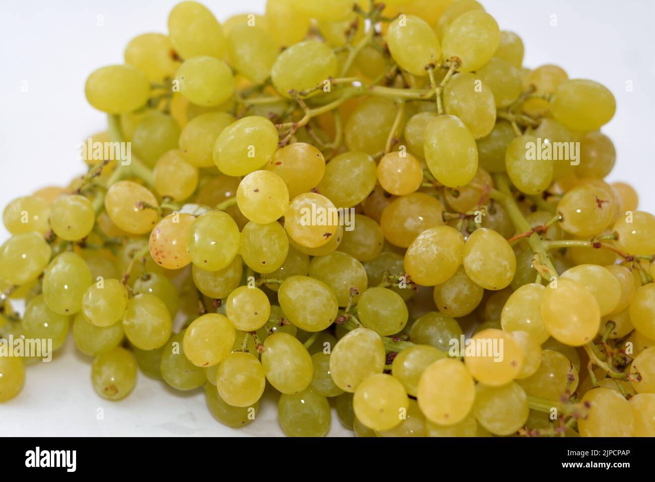 pile of fresh green seedless grapes fruit isolated on white background