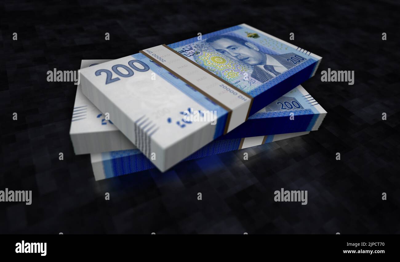 Morocco money Moroccan Dirham money pack 3d illustration. MAD banknote