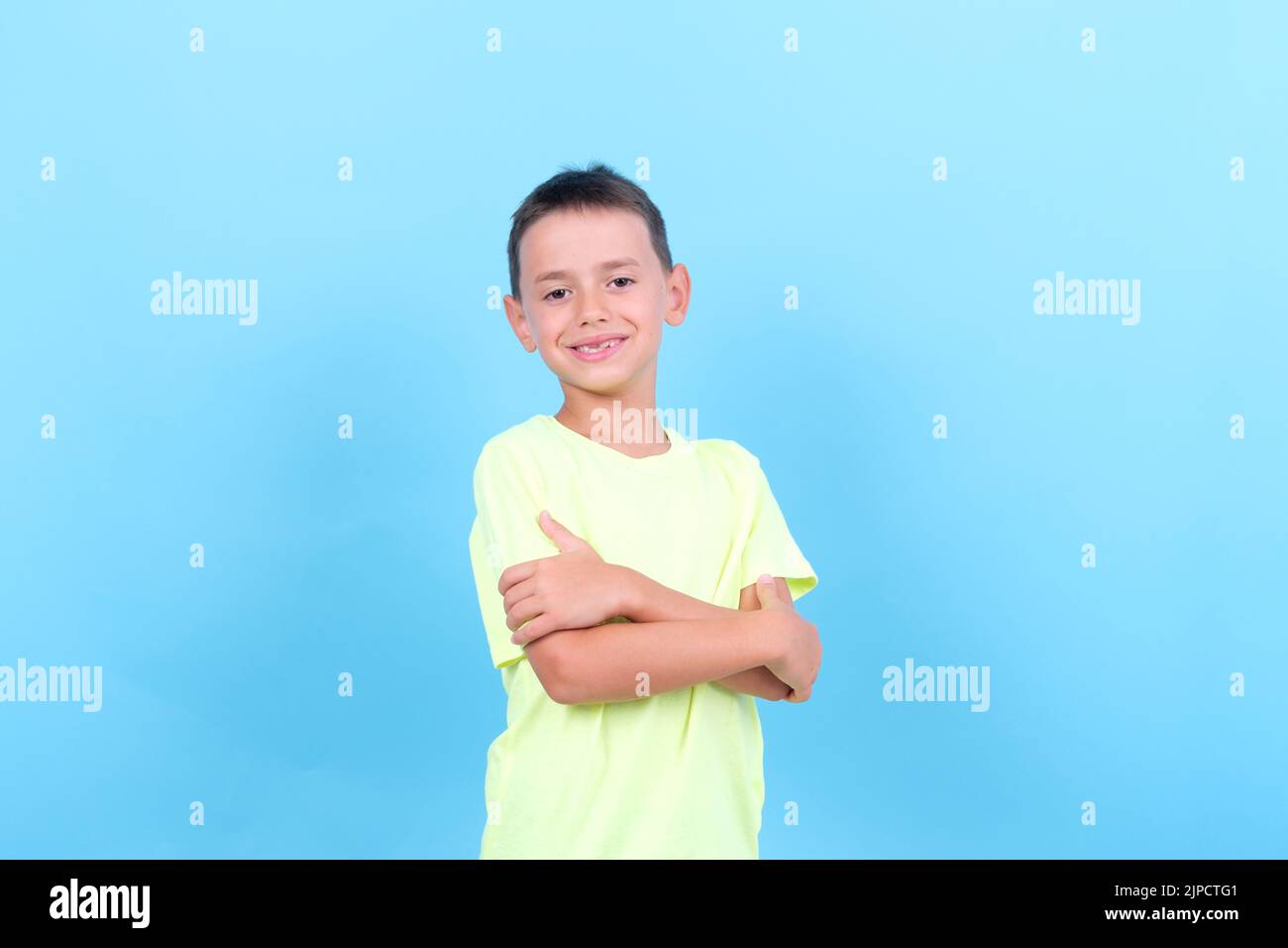 8-year-old boy with an impressed expression Stock Photo