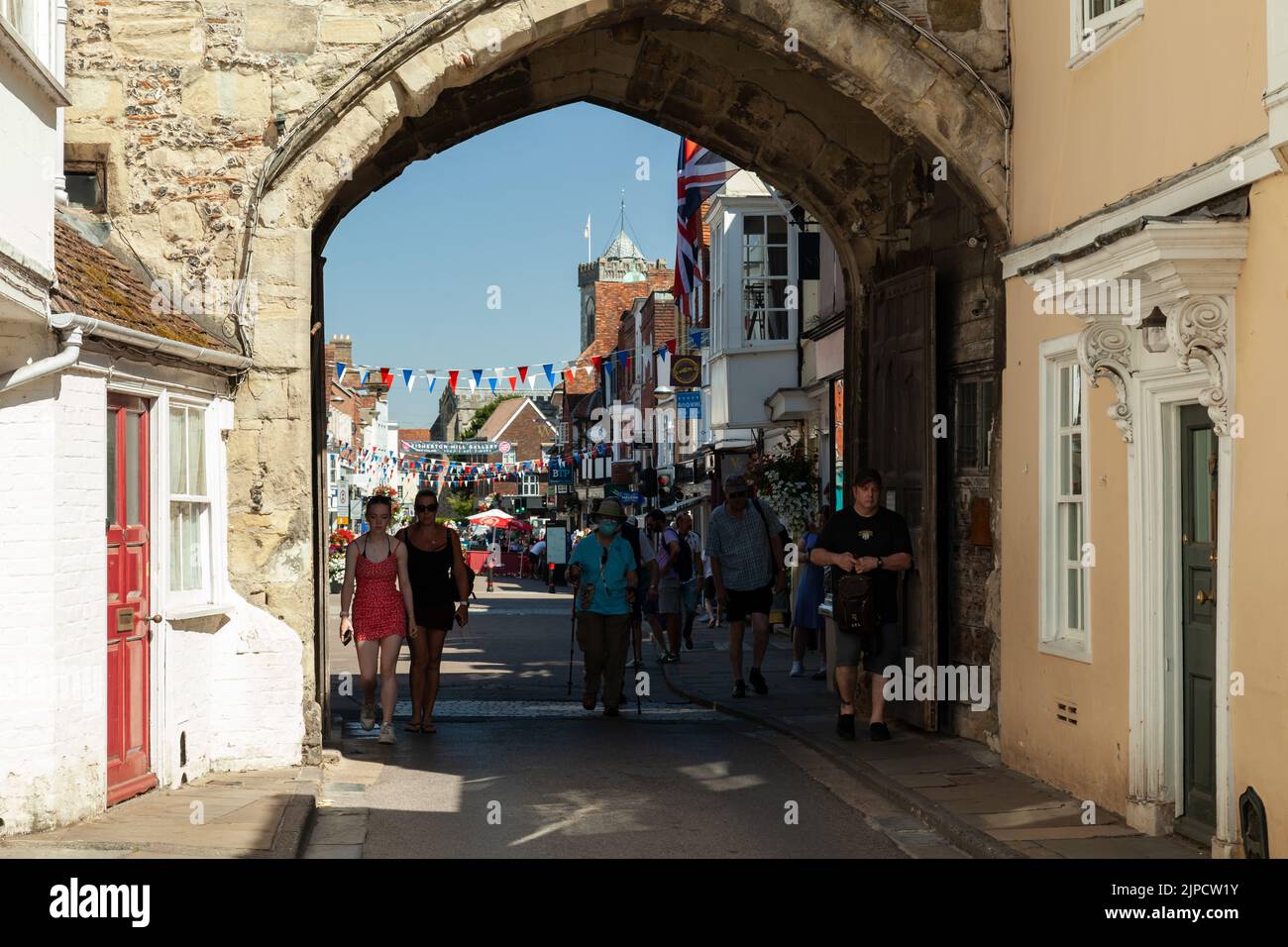 Summer afternoon at North Gate on High Street in Salisbury, Wiltshire, England. Stock Photo