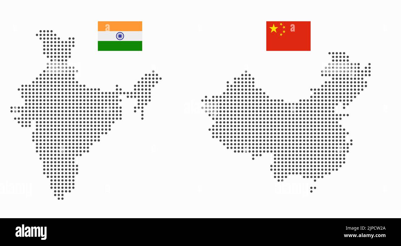 India and China dotted map with flag. Countries participating in the gas and political crisis. Flat vector illustration isolated on white background. Stock Vector