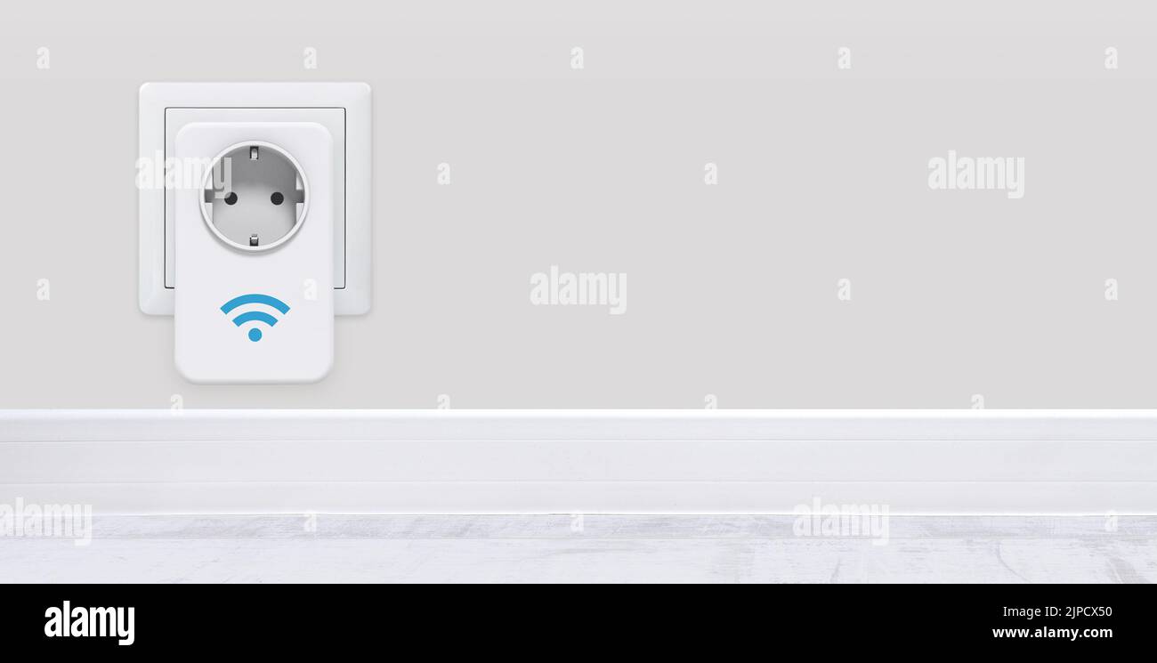 Electrical smart socket, energy efficiency, smart home concept Stock Photo