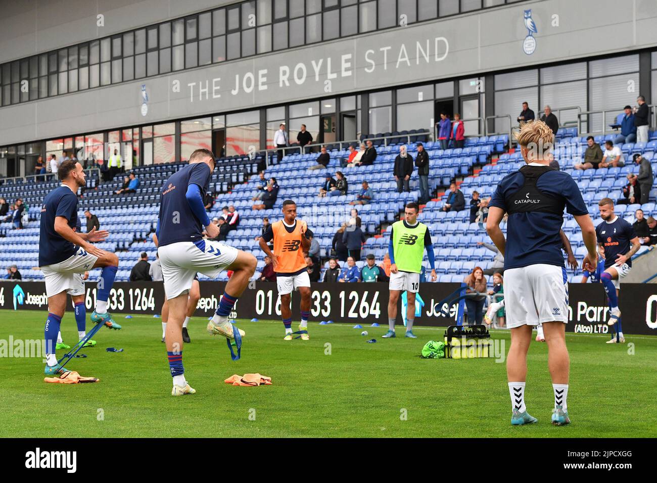 General view of players warming up during the Vanarama National League match between Oldham Athletic and Wealdstone at Boundary Park, Oldham on Wednesday 17th August 2022. (Credit: Eddie Garvey | MI News) Credit: MI News & Sport /Alamy Live News Stock Photo