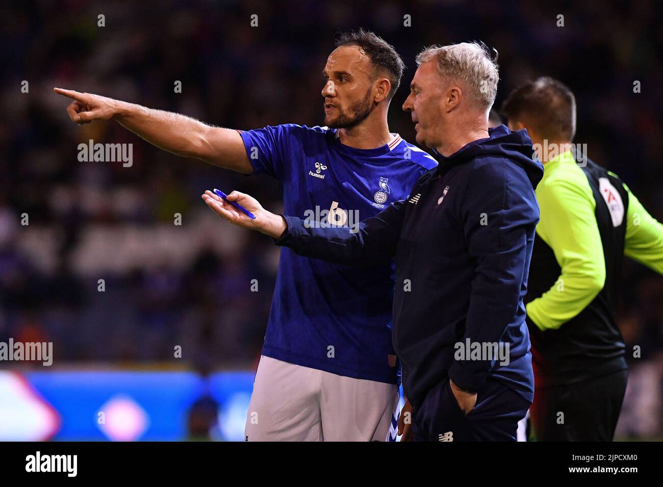 Stock action picture of Dan Gardner of Oldham Athletic and John Sheriden (Manager) of Oldham Athletic during the Vanarama National League match between Oldham Athletic and Wealdstone at Boundary Park, Oldham on Wednesday 17th August 2022. (Credit: Eddie Garvey | MI News) Credit: MI News & Sport /Alamy Live News Stock Photo