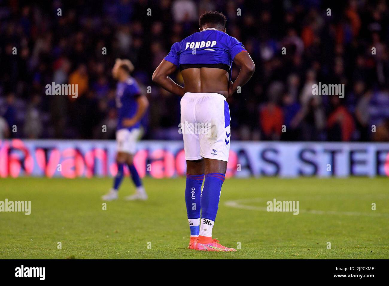 Stock action picture of Mike Fondop-Talom of Oldham Athletic during the Vanarama National League match between Oldham Athletic and Wealdstone at Boundary Park, Oldham on Wednesday 17th August 2022. (Credit: Eddie Garvey | MI News) Credit: MI News & Sport /Alamy Live News Stock Photo