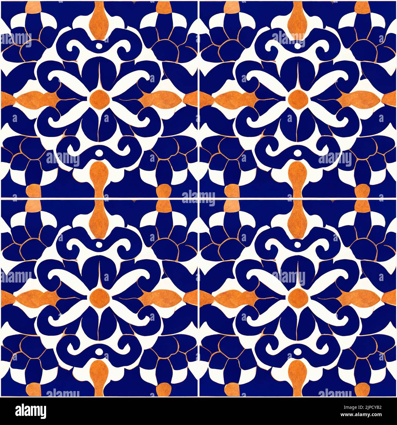 Beautiful seamless ceramic tile pattern. Hand draw paiting Stock Photo