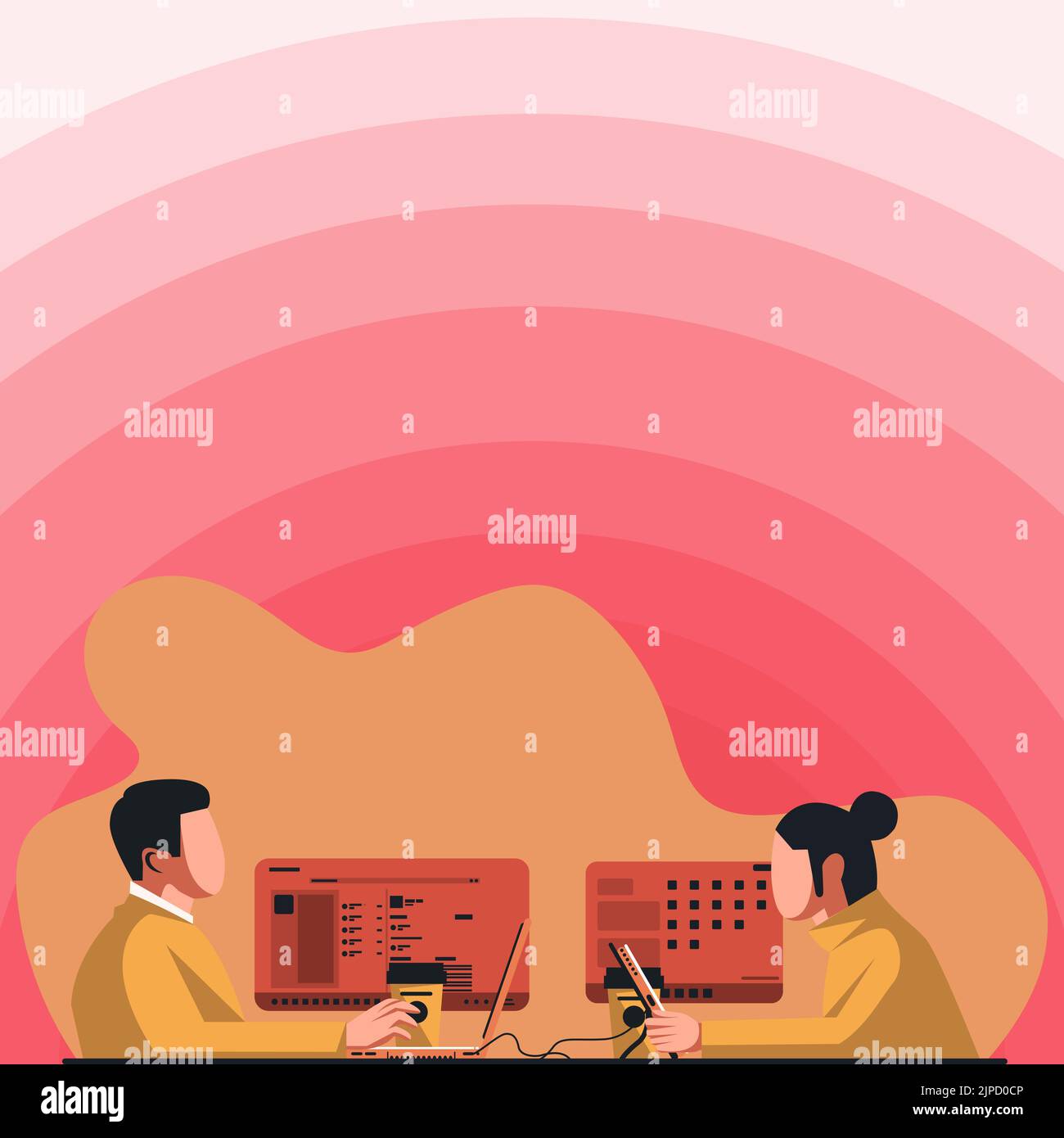 two-colleagues-meeting-discussing-future-project-ideas-stock-vector