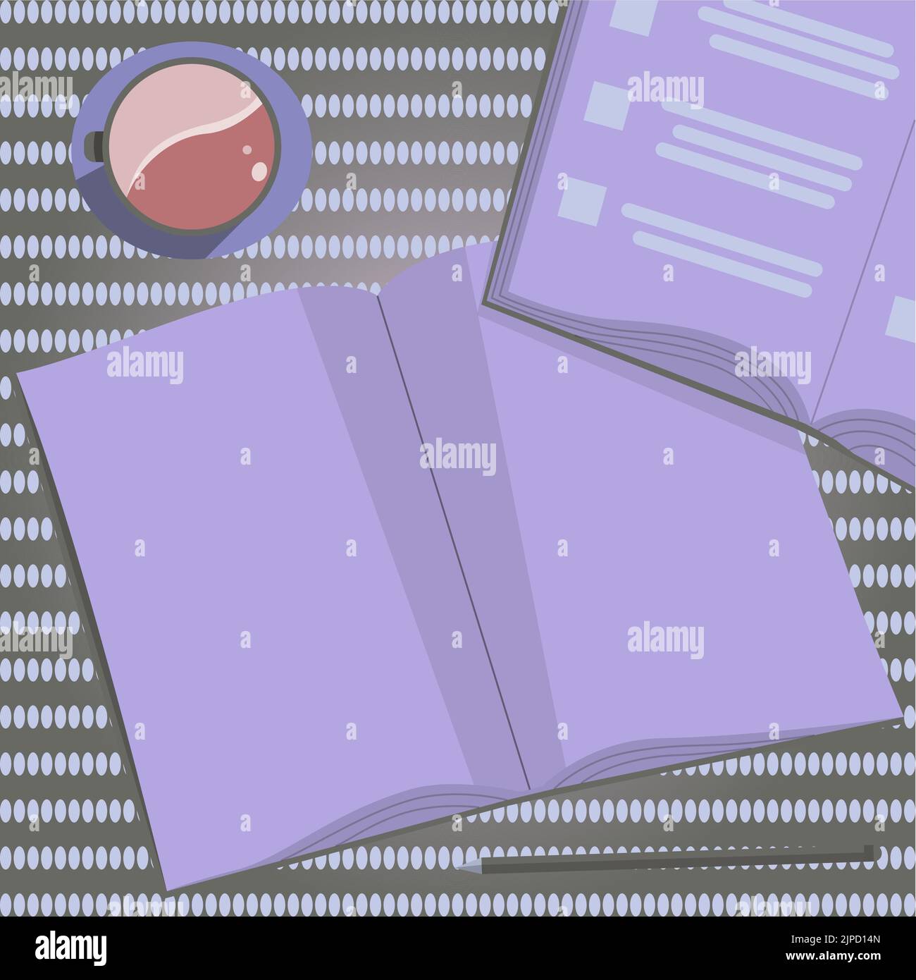 Flat View Of Table With Open Notebooks, Pencil And Cup Of Coffee Stock ...