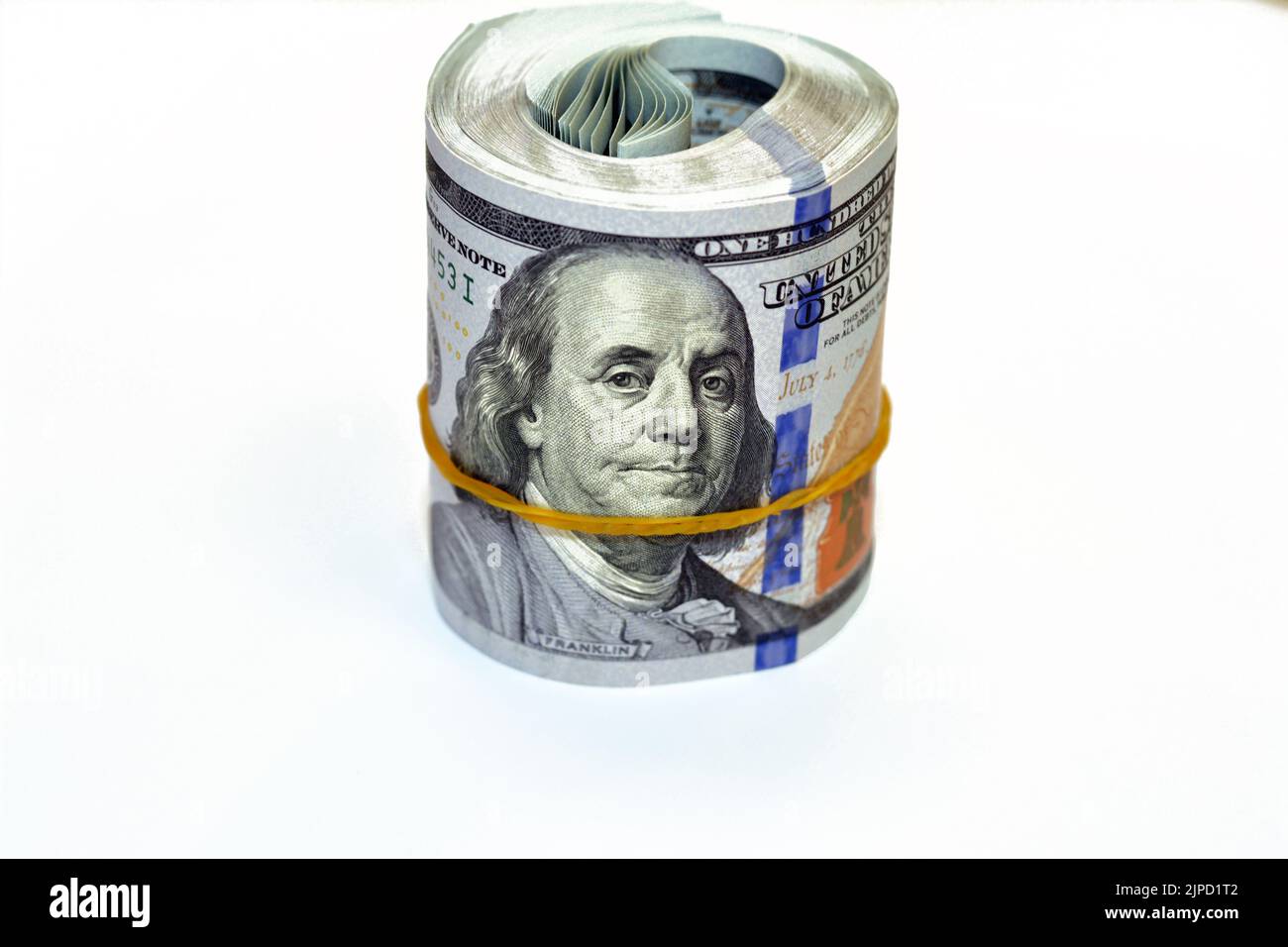 Bundle of money roll of dollars isolated on white background, stack of