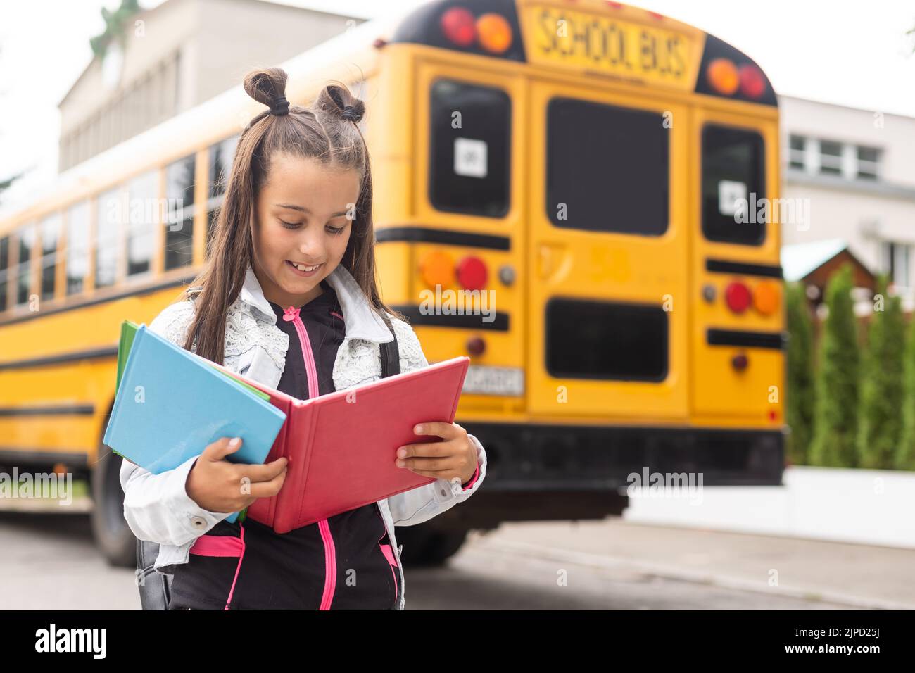 Child going back to school. Start of new school year after summer vacation. Little girl with