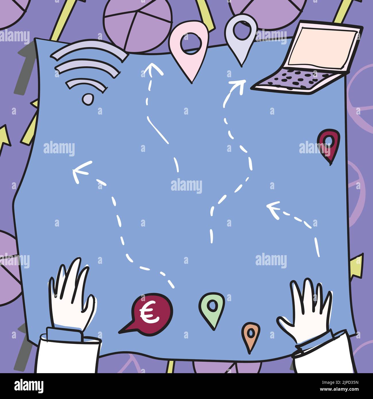 Hands On Blueprint With Routes, Ways And Navigation Marks With Internet ...