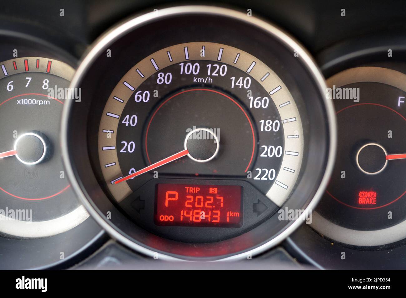 selective focus of a car dashboard details set of a parking vehicle and engine is turned on