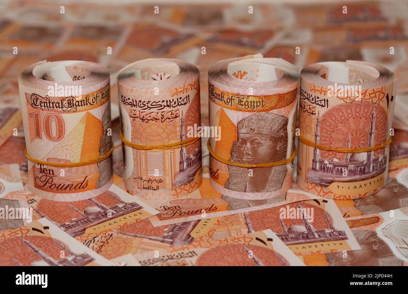 Egypt money rolls of new first Egyptian 10 LE EGP ten pounds plastic