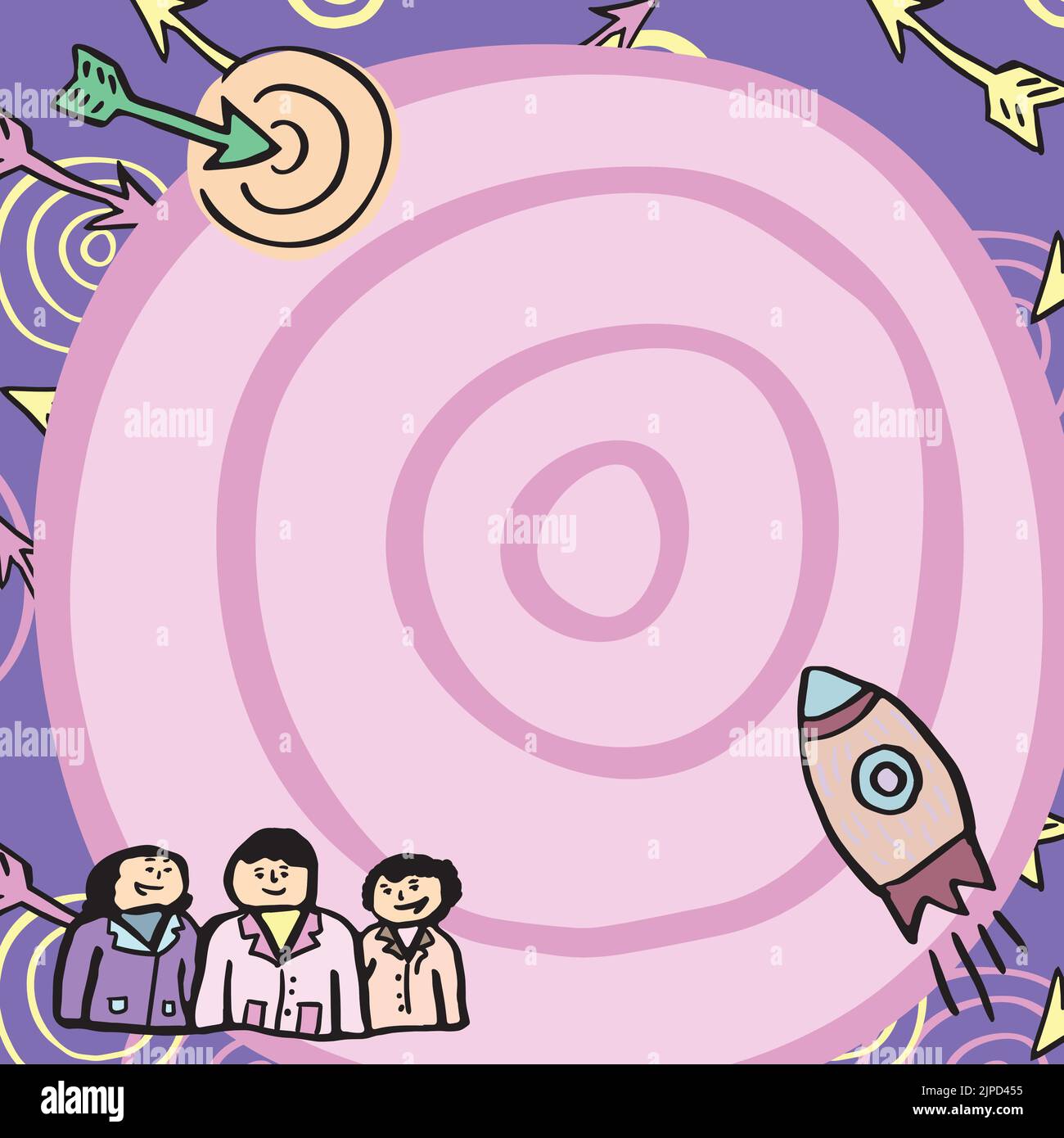 Rocket Ship Launching Fast To Target On Background Being Watched By Group Stock Vector