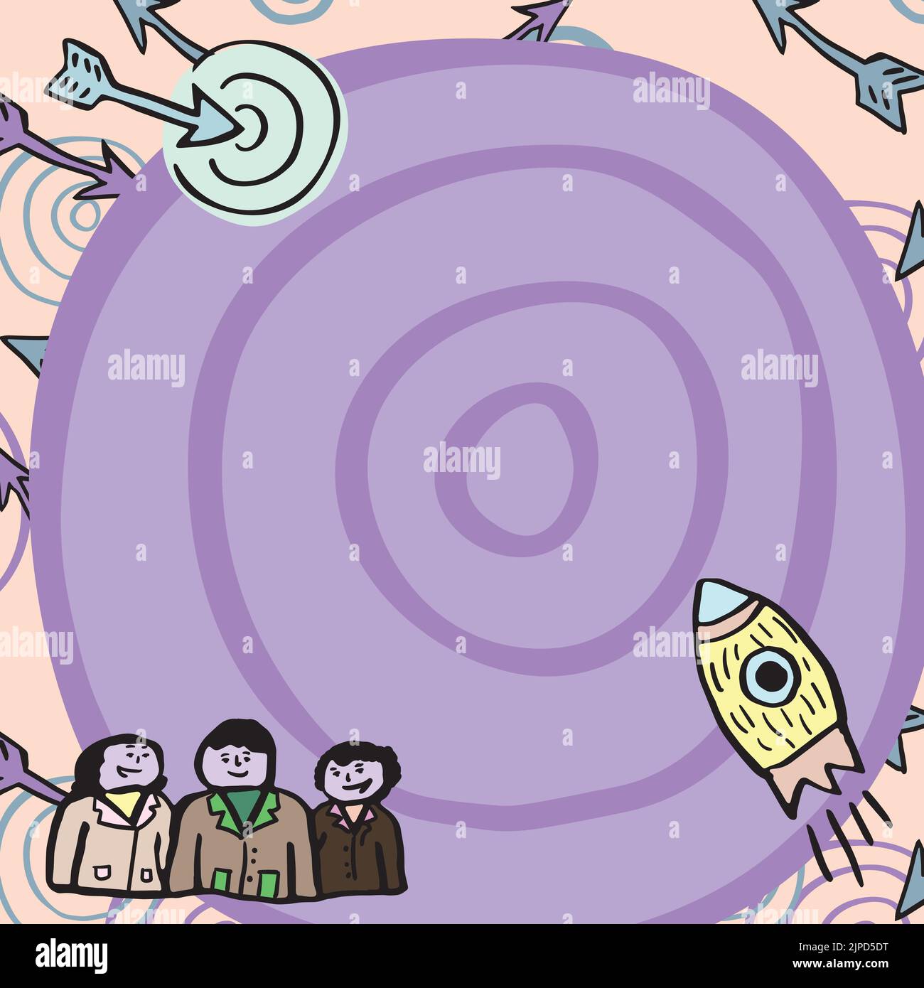 Rocket Ship Launching Fast To Target On Background Being Watched By Group Stock Vector