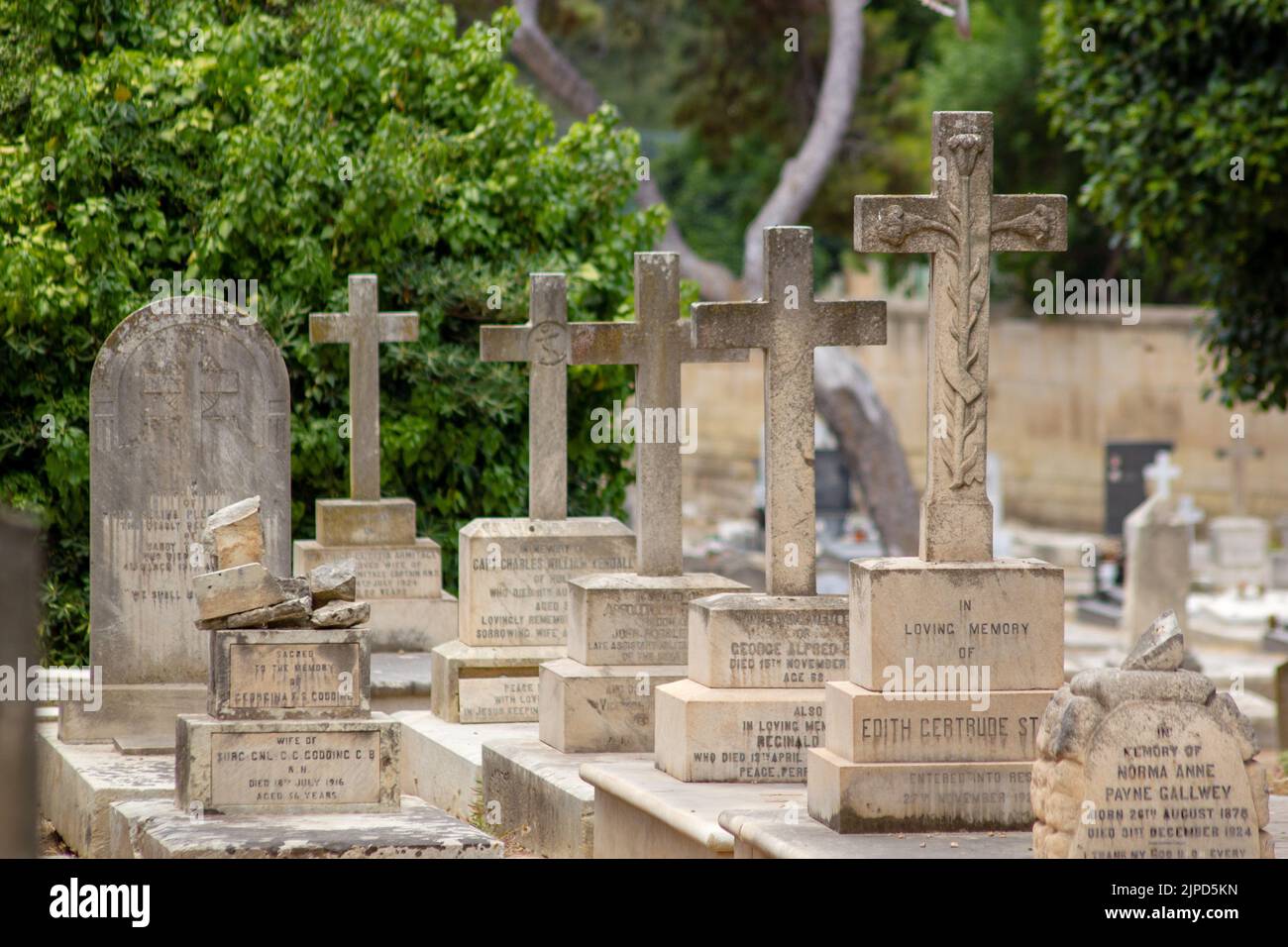 The stone crosses at Ta' Braxia Cemetery. Pieta, Malta Stock Photo Alamy