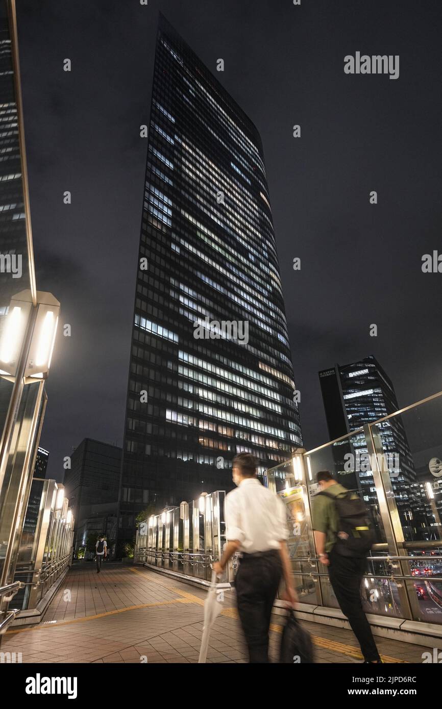 Photo taken on Aug. 17, 2022, shows the headquarters of Japan's largest advertising agency Dentsu Inc. in Tokyo. (Kyodo)==Kyodo Photo via Credit: Newscom/Alamy Live News Stock Photo