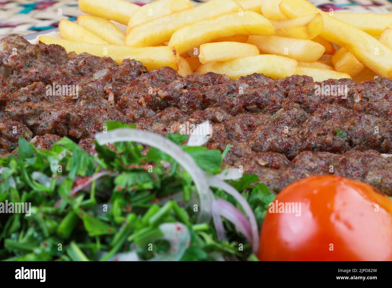 Middle Eastern Kofta Kebab Recipe with potato fries Stock Photo Alamy