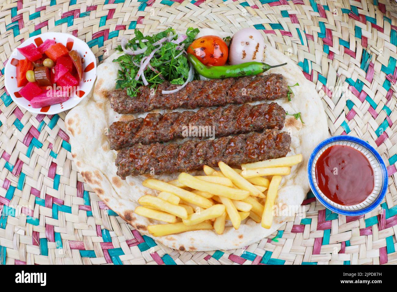 Middle Eastern Kofta Kebab Recipe with potato fries Stock Photo Alamy