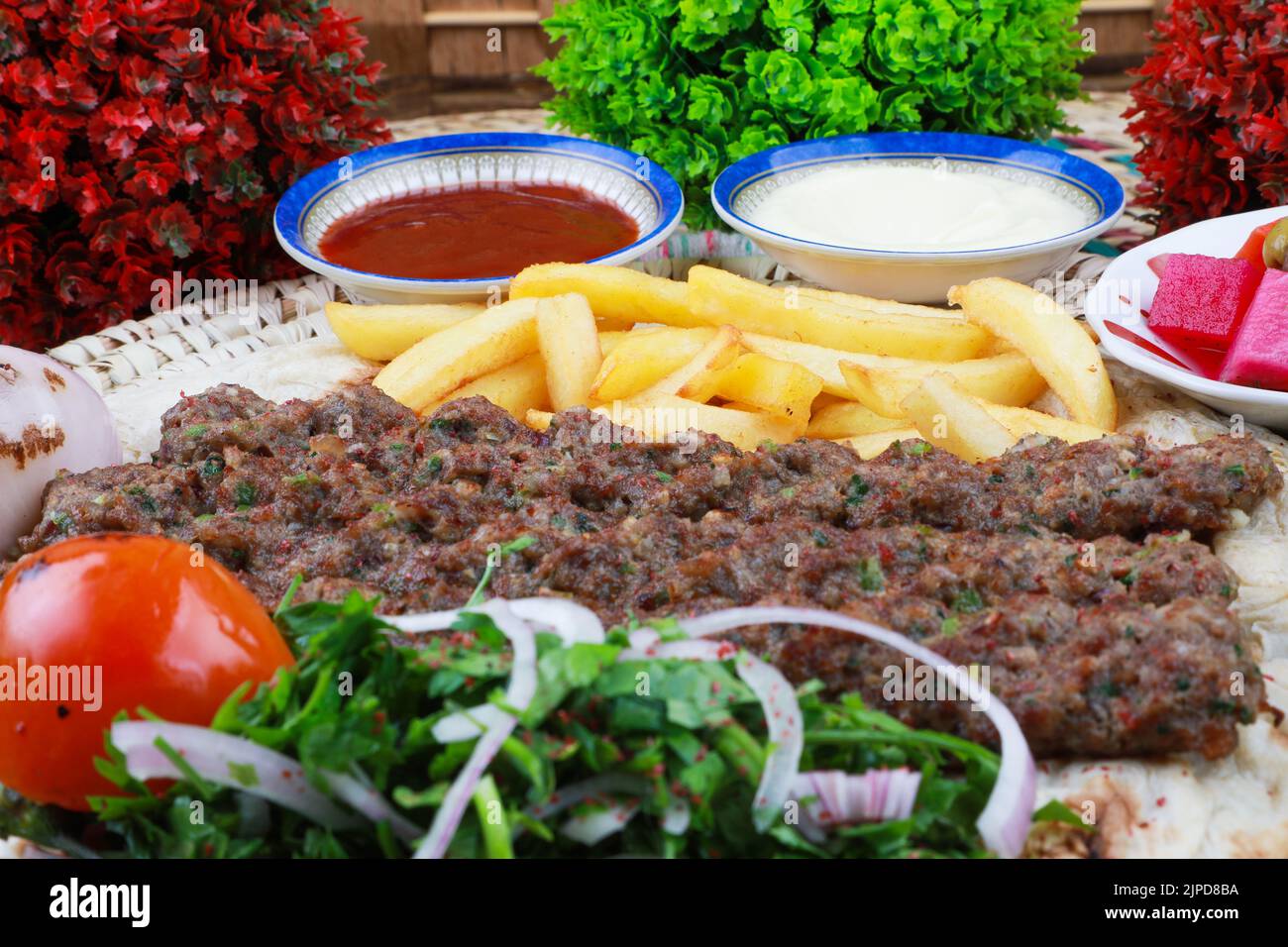 Middle Eastern Kofta Kebab Recipe with potato fries Stock Photo Alamy