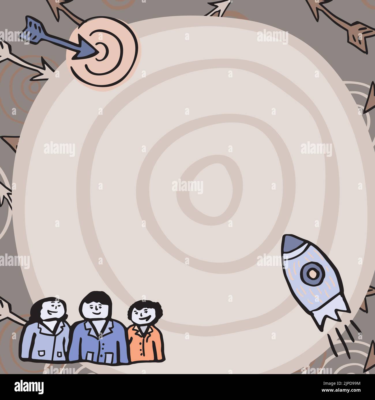 Rocket Ship Launching Fast To Target On Background Being Watched By Group Stock Vector