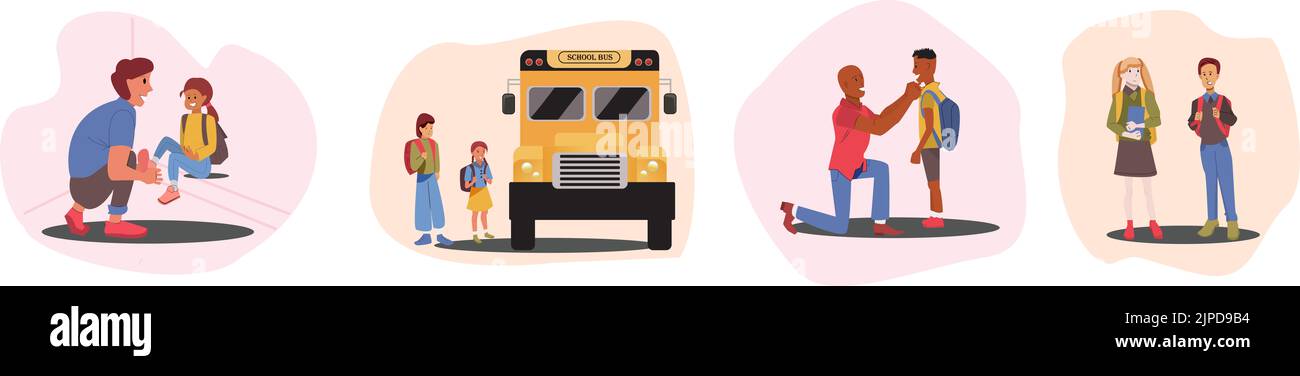 A back to school concept set illustration with cartoon characters Stock ...