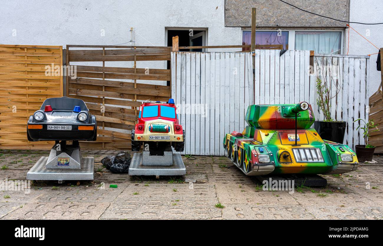 funfair, discarded, children´s vehicle, misdroy, fairgrounds, discardeds Stock Photo