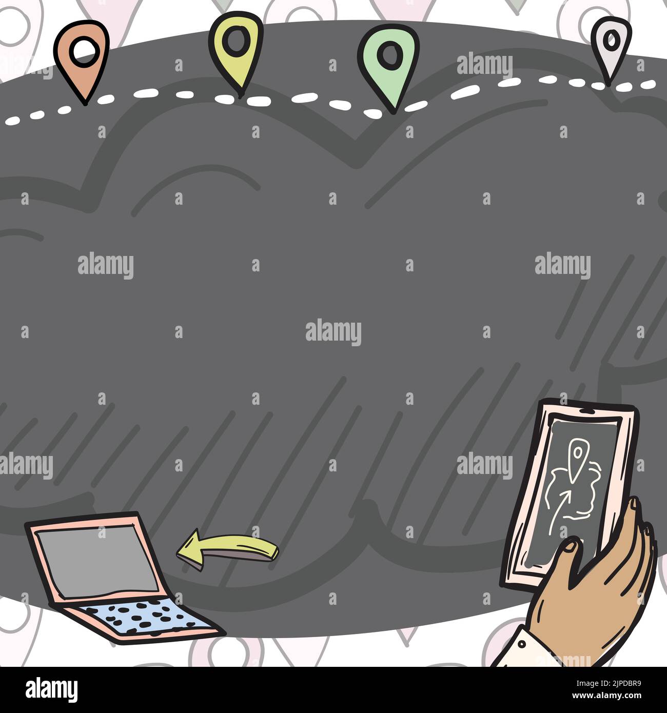 Hand Holding Smartphone Displaying Graphical Location Navigation Pin Stock Vector