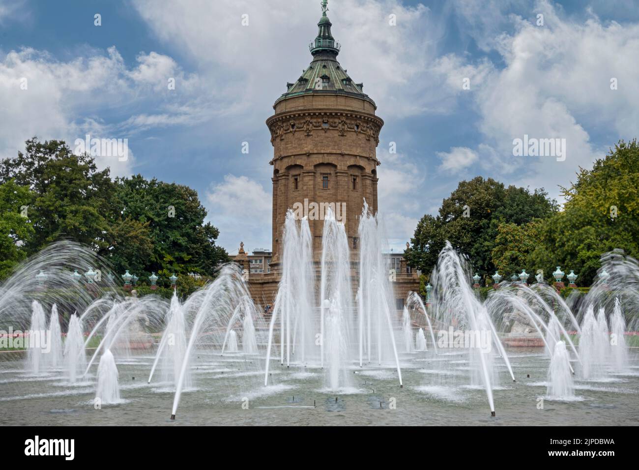 fountain, water games, water tower, mannheim, fountains, water game