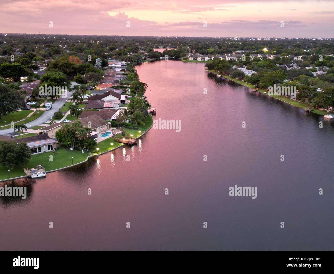 Beautiful drone shot of residential buildings in Tampa Florida.on