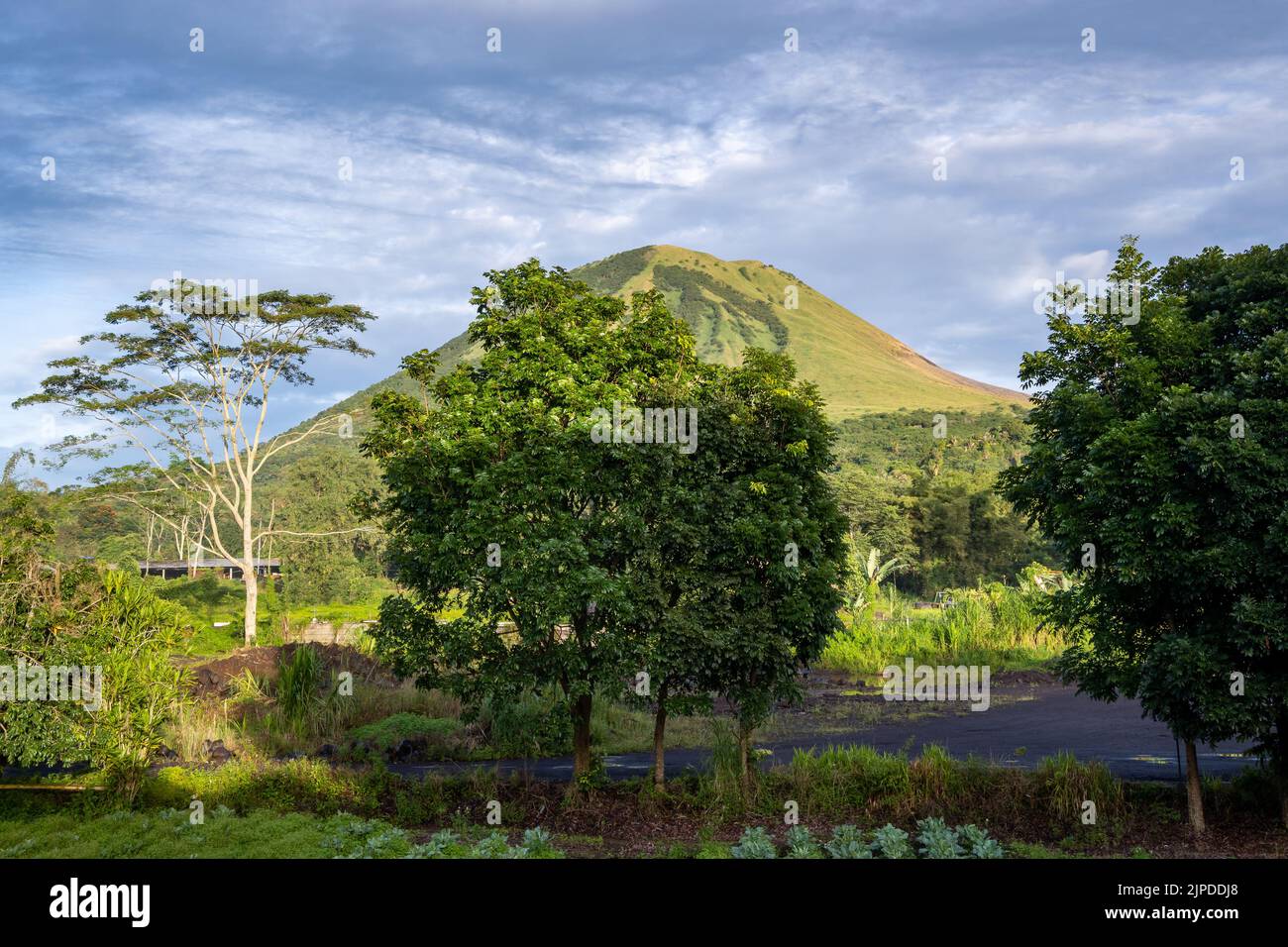 Mount Lokon, or Gunung Lokon, is an active volcano near Tomohon, North Sulawesi, Indonesia. Stock Photo