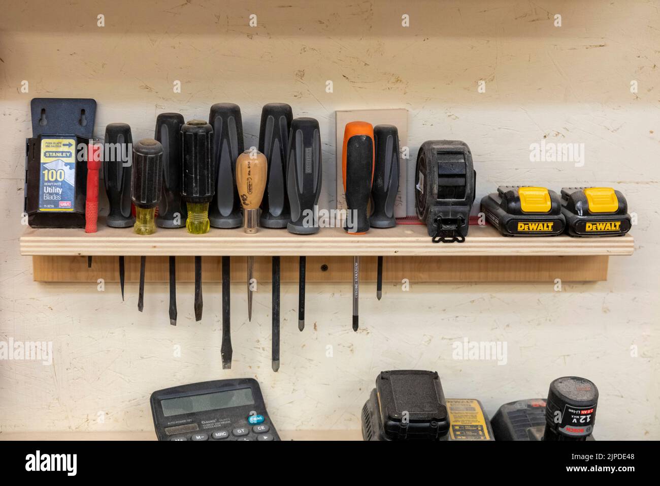 Kalamazoo, Michigan - Tools hanging on the wall at the Homestead Cabinetmakers shop, located in the Park Trades Center. Stock Photo