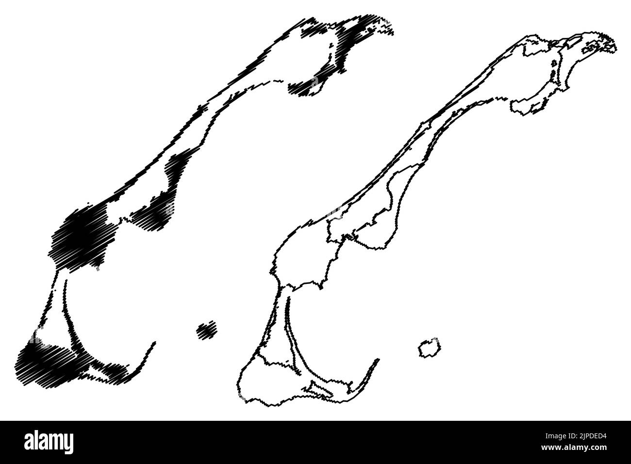 Magdalen Islands (Canada, Quebec Province, North America, Gulf of Saint Lawrence) map vector illustration, scribble sketch Iles de la Madeleine Menago Stock Vector