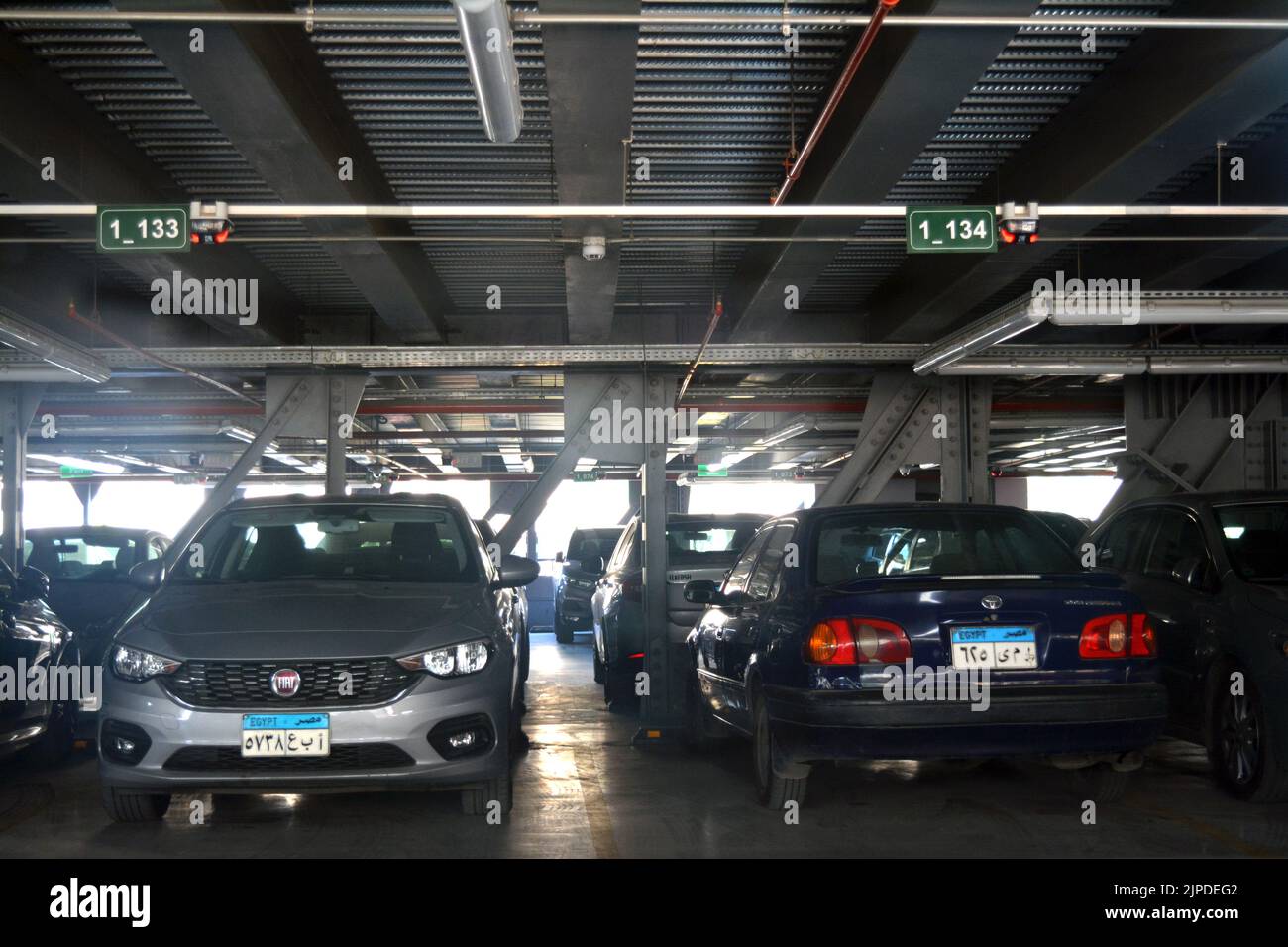 Cairo, Egypt, April 14 2022 Parked cars inside a multilevel parking