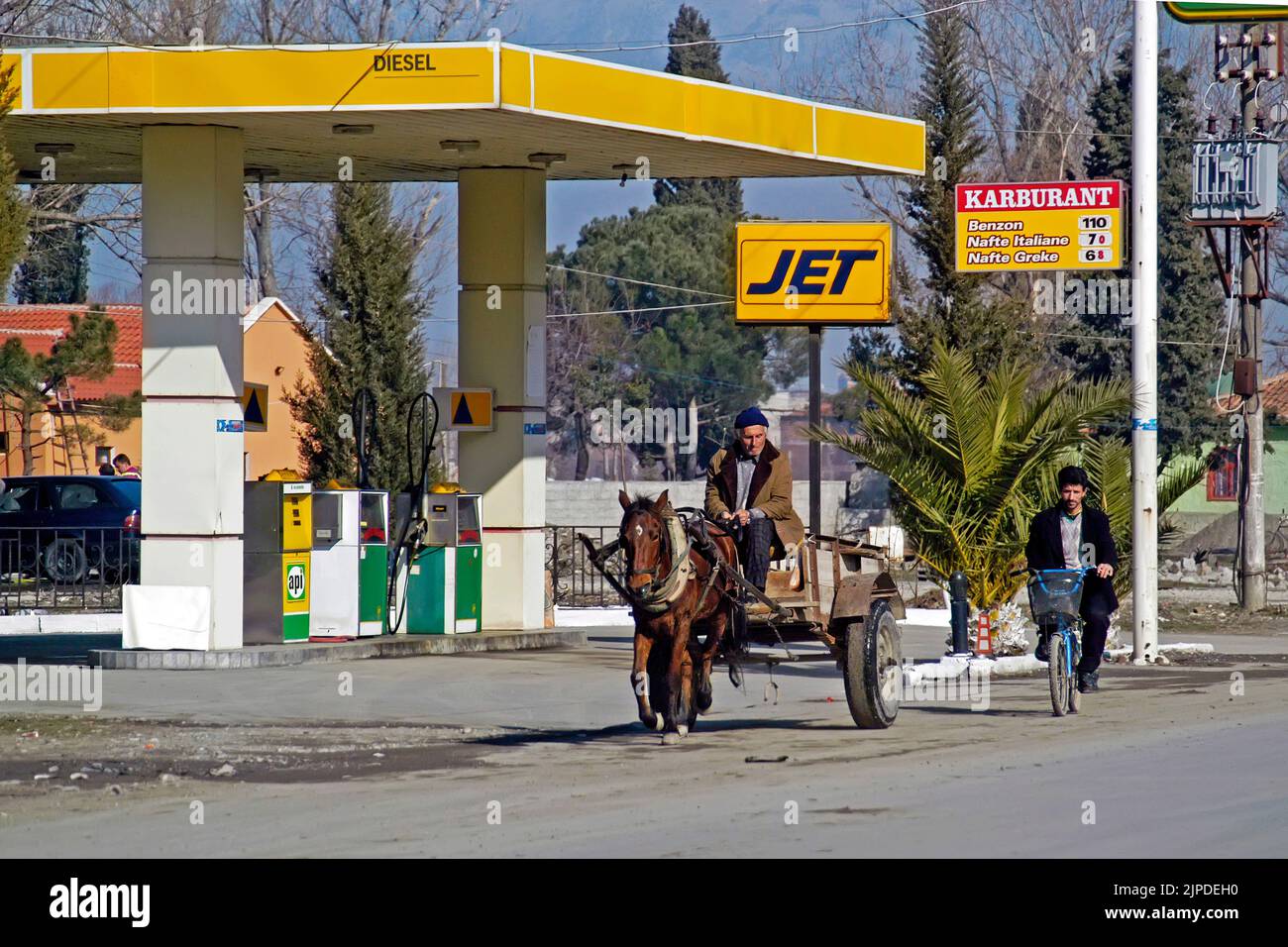 Horse and cart, rural Albania Stock Photo