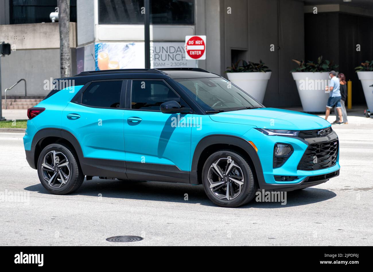 Miami Beach, Florida USA April 15, 2021 blue chevrolet trailblazer