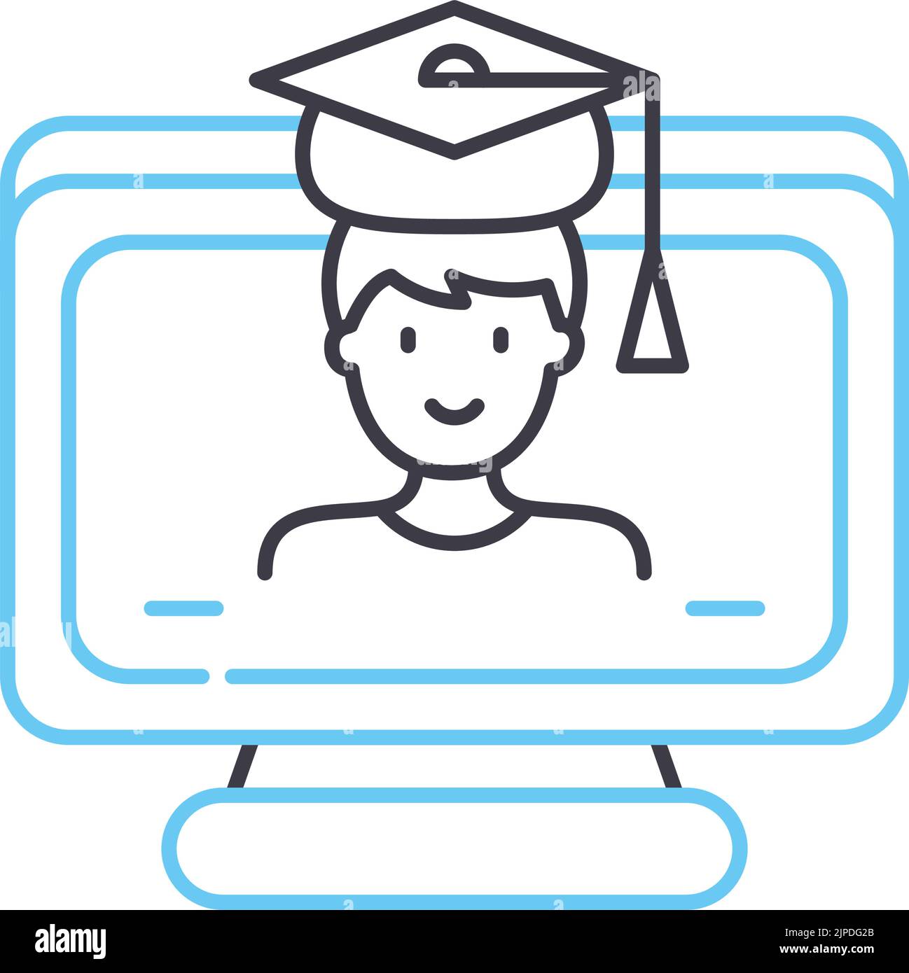 graduation online line icon, outline symbol, vector illustration, concept sign Stock Vector