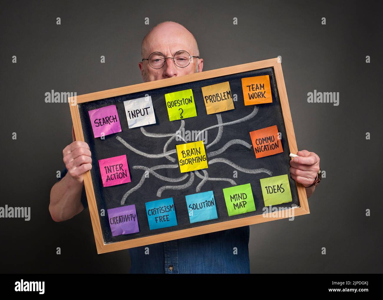 brainstorming concept - related word cloud, color sticky notes and ...