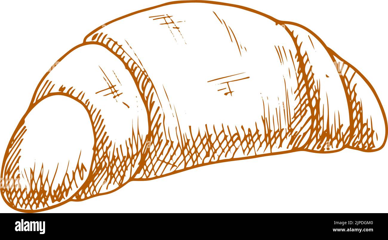 Croissant isolated flaky pastry monochrome sketch. Vector french ...