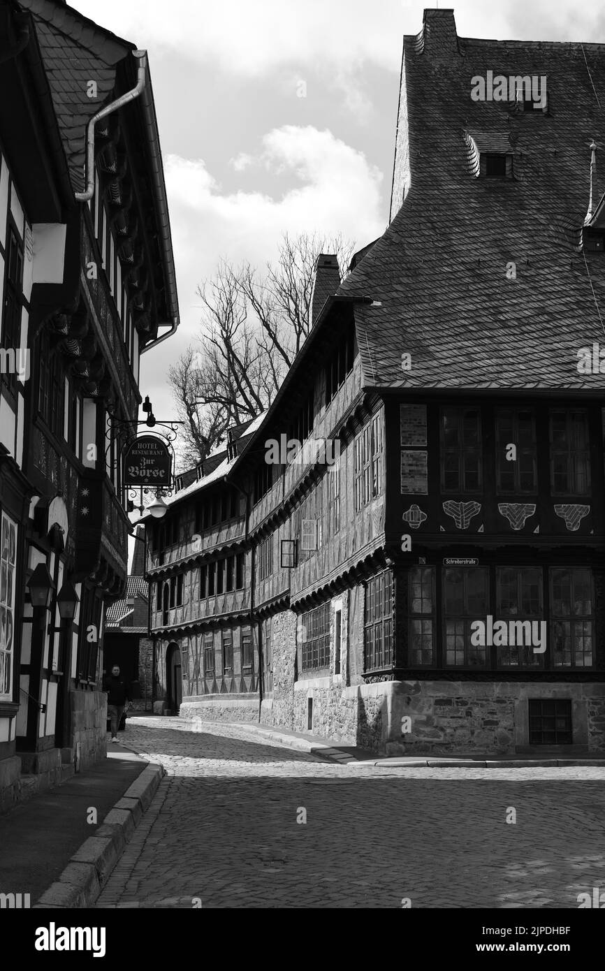 The ancestral home of the Siemens family in Goslar in grayscale Stock Photo
