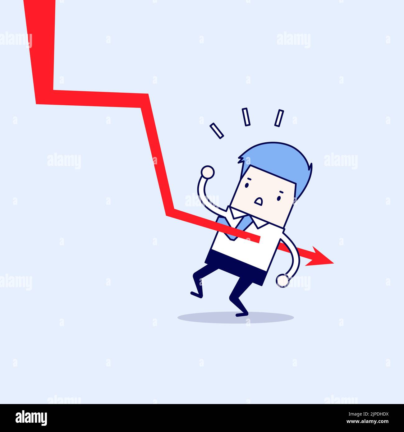 Down graph fall to Businessman. Cartoon character thin line style