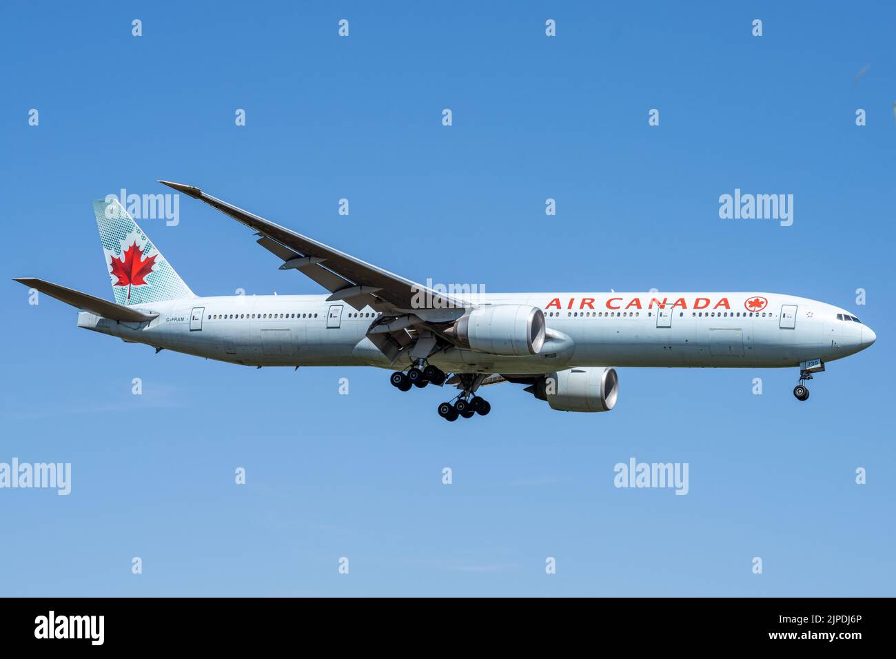 Boeing 777-300 (C-FRAM) of Air Canada Lands at London Heathrow Stock Photo
