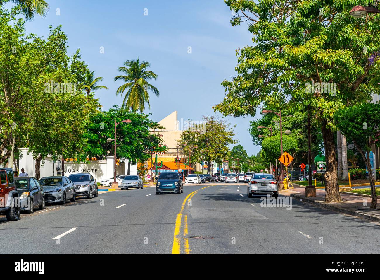 San Juan, Puerto Rico - August 29, 2021: Busy Street in the City of San Juan Located in Puerto Rico. Stock Photo