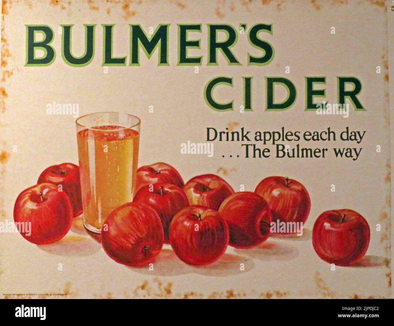 Historic metal poster, advert for Bulmers Cider, Drink apples each day, The Bulmer way Stock Photo